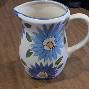 Floral Blue and White Ceramic Pitcher